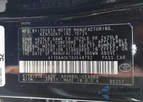 2025 Toyota Camry Se z USA, uszkodzony, nr VIN 4T1DAACK1SU548792